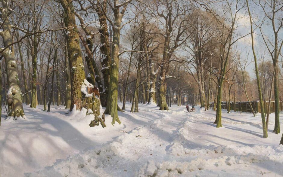 Peder Monsted - Strada innevata nel bosco in una giornata di sole