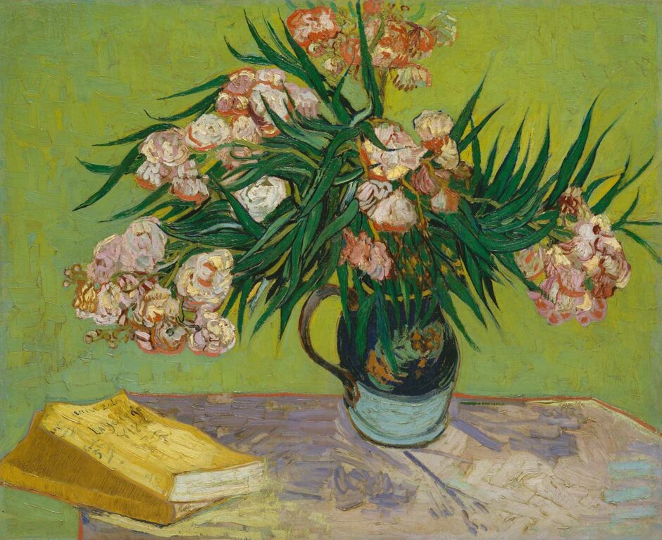 Vincent van Gogh - Vaso di fiori rosa su fondo verde